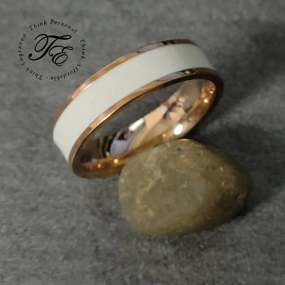 Men's Promise Ring White Ceramic Inlay Rose Rold